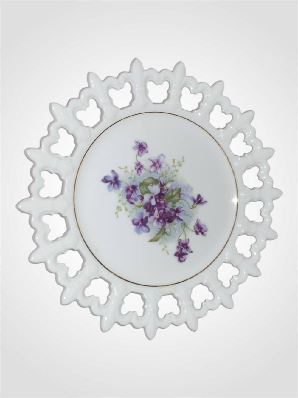 Napco China Decorative Plate with Purple Floral Motif 8”